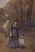 Jean Baptiste Camille  Corot Madame Stumpf et sa fille (mk11) France oil painting artist